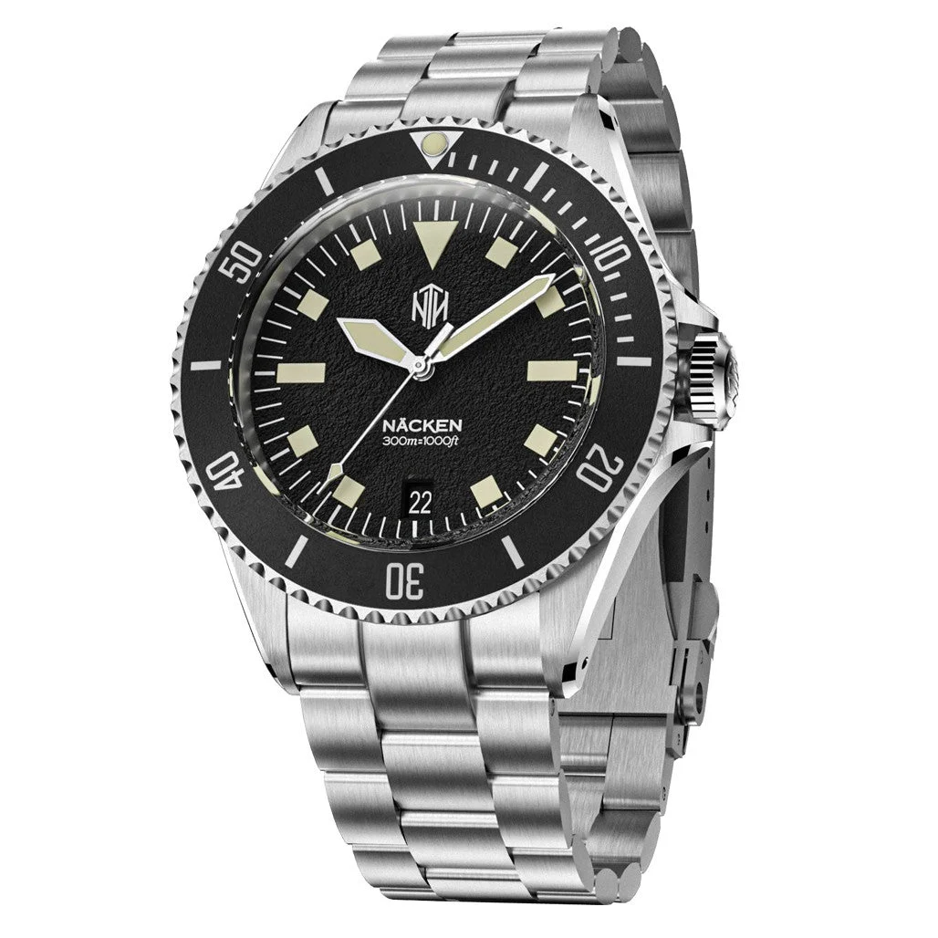 NTH Legends Series Näcken Vintage Black Dive Watch with Date #WW-NTHL-NVKD 48 mm kol saati