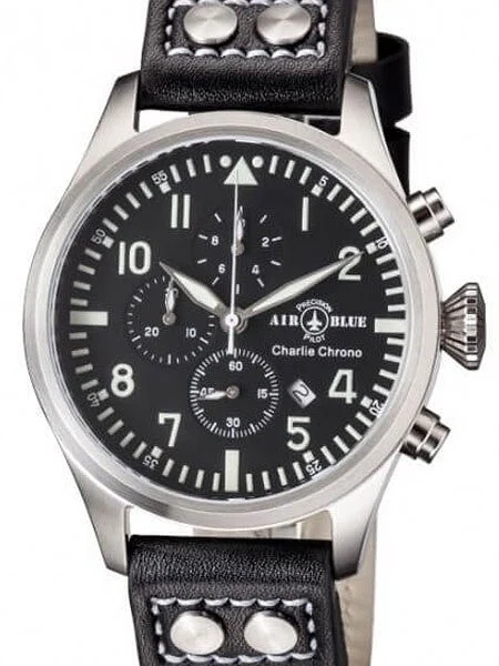 Air Blue Charlie Chronograph Pilot Watch with 44mm Case, Sapphire Crystal #CHARLIECHRONOSS 44 mm kol saati