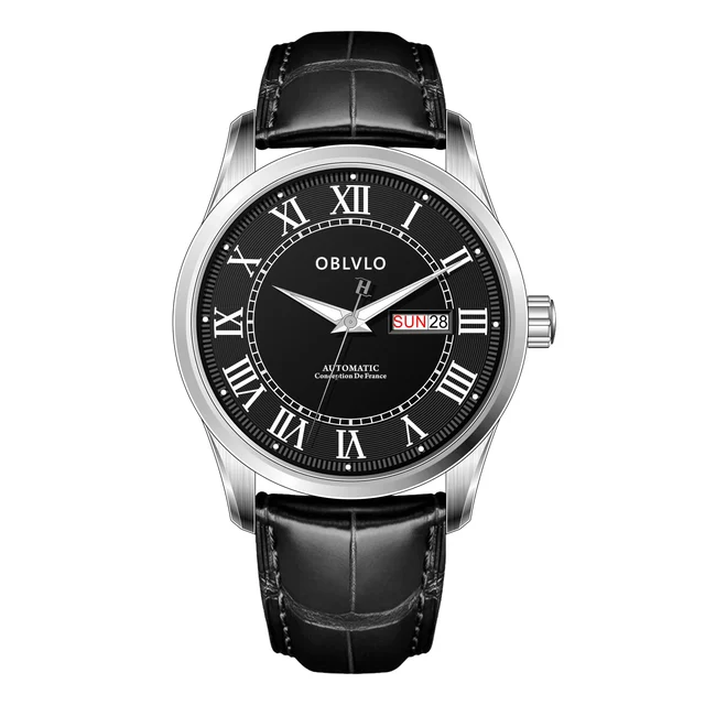 OBLVLO Leather Strap ,Black Dial GC-SIM GC Series,41mm,Black Leather Strap ,Black Dial GC-