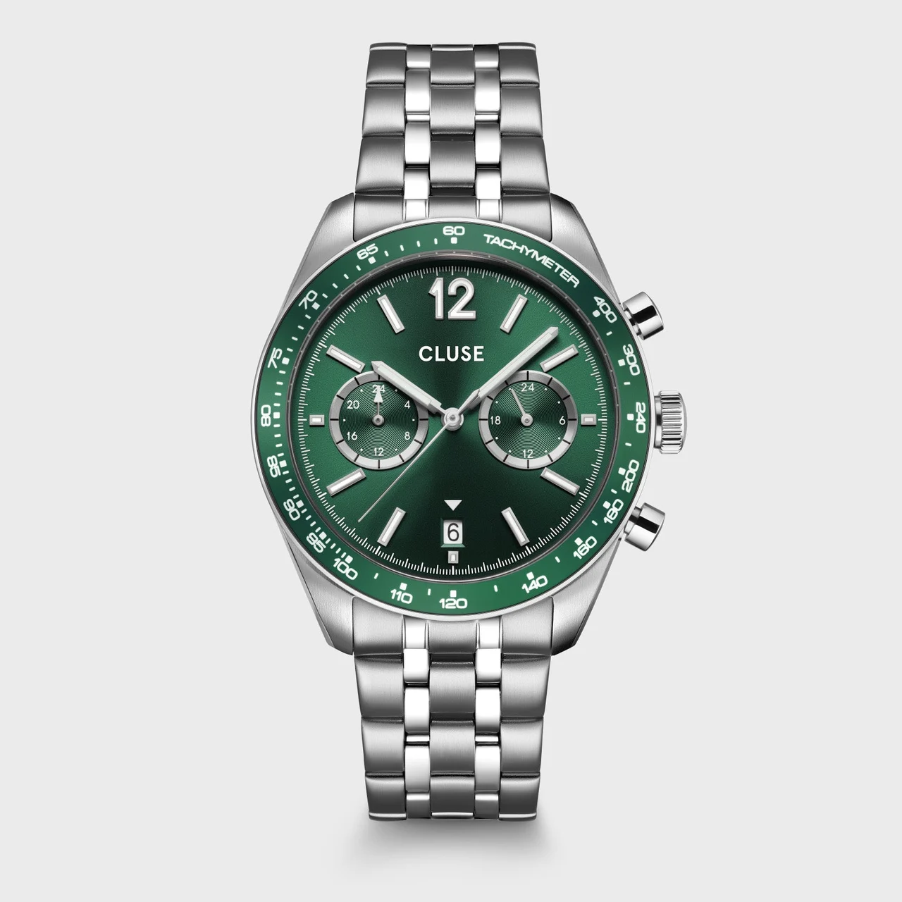 CLUSE Aravis Dual Timer Watch Steel, Green, Silver Colour CW25602 41.5 mm kol saati