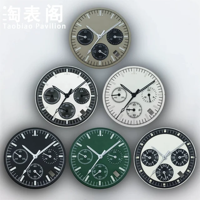 Tandorio Speedmaster Dial hands VK63 Quartz Movement C3 Luminous 6-pin Dial Watch Accessor