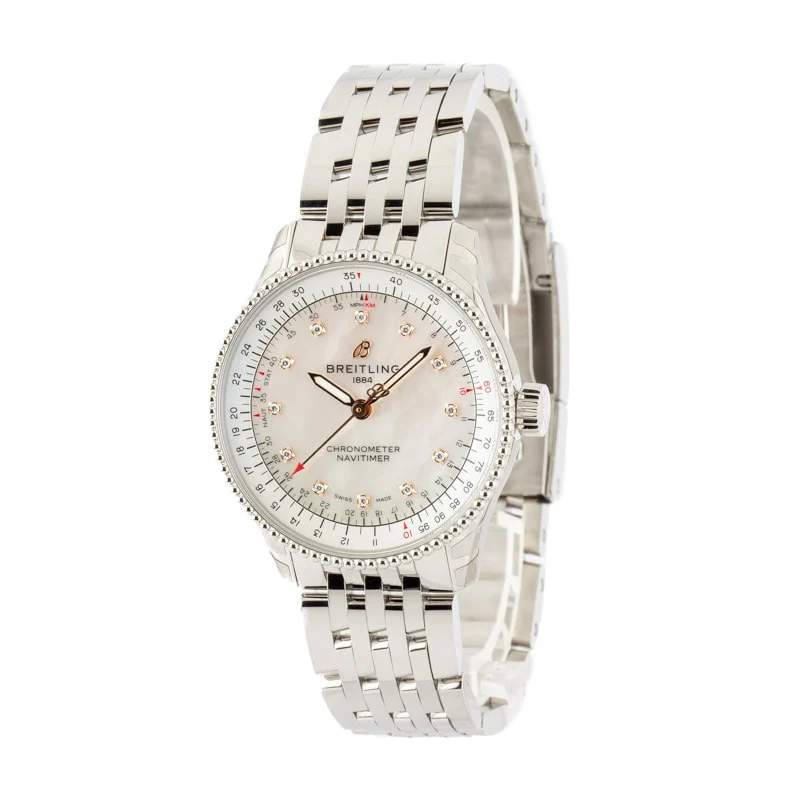 Breitling Navitimer Automatic 35 Mother of Pearl Diamond Dial A17395211A1A1 35 mm kol saati