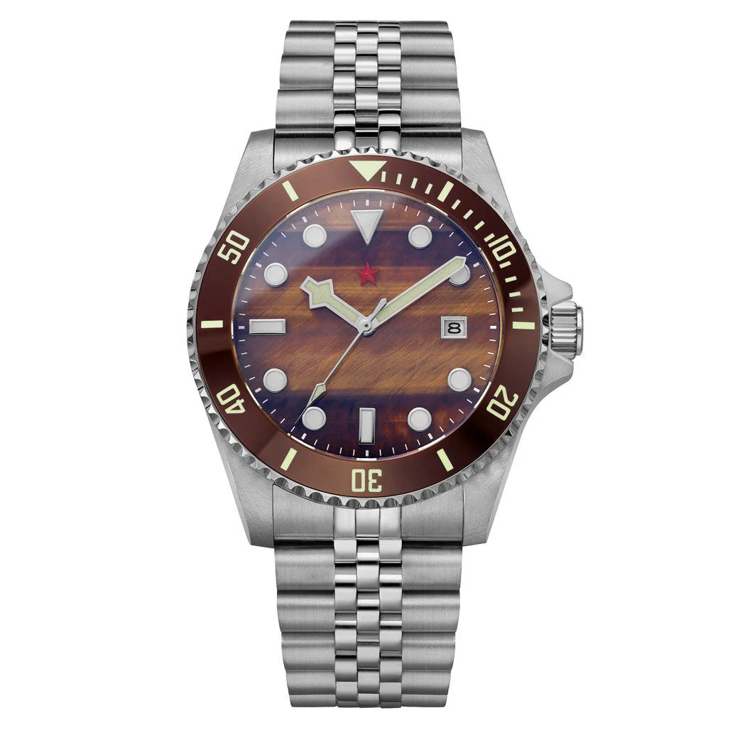 Red Star Automatic Diver with Tiger Eye Stone Dial #8912G-D 42 mm kol saati