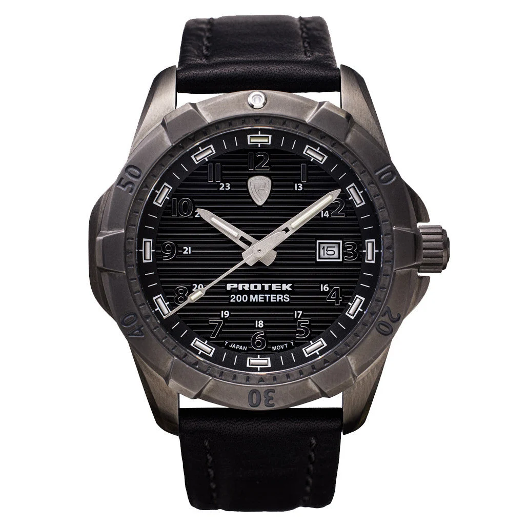 Protek Steel Tritium Dive Watch 2000 Series with Gun Metal Case and Black Dial #PT2002 kol saati