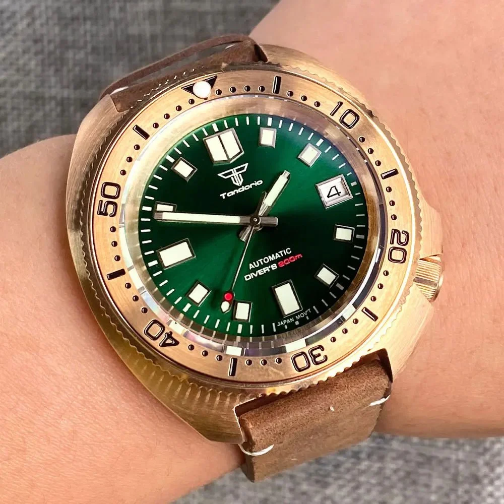 Tandorio Watches Tandorio 44mm Bronze Turtle Diver NH35 Sunburst 20bar Sapphire TD233 14:350853#logo green;5:56964930#nh35 44 mm kol saati
