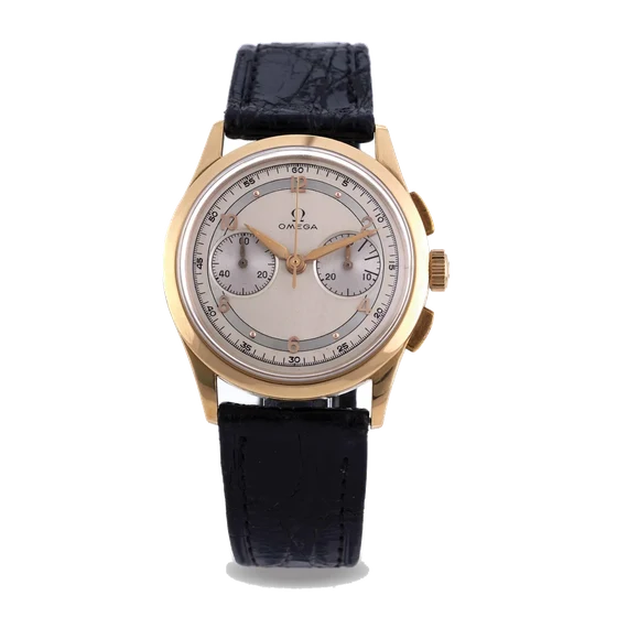 OMEGA Ref. OT 2872, chronograph, minute counter, calibre 320, silver dial; 18K yellow gold