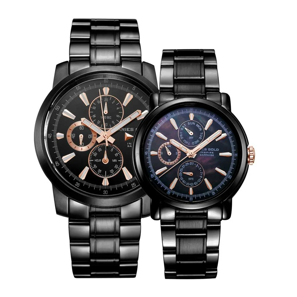Aries Gold Contender G 7301 BKR-BKRG B 7302 BKR-BKRG Couple 43 mm kol saati