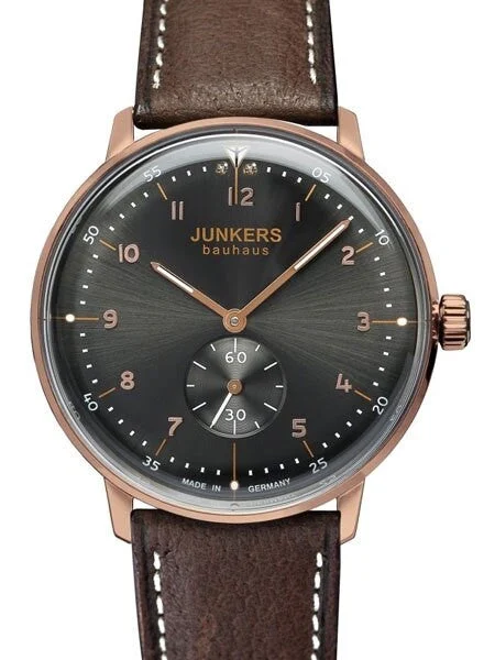 Junkers Bauhaus Swiss Quartz Watch with Domed Hesalite Crystal #6037-2 36 mm kol saati
