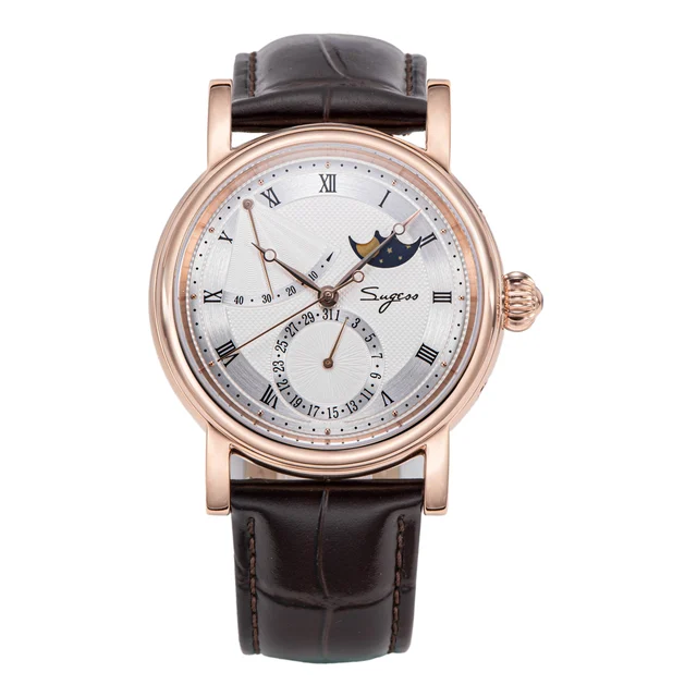 Sugess MoonPhase Master S426 Rose Gold Case Power Reserve Indicator kol saati