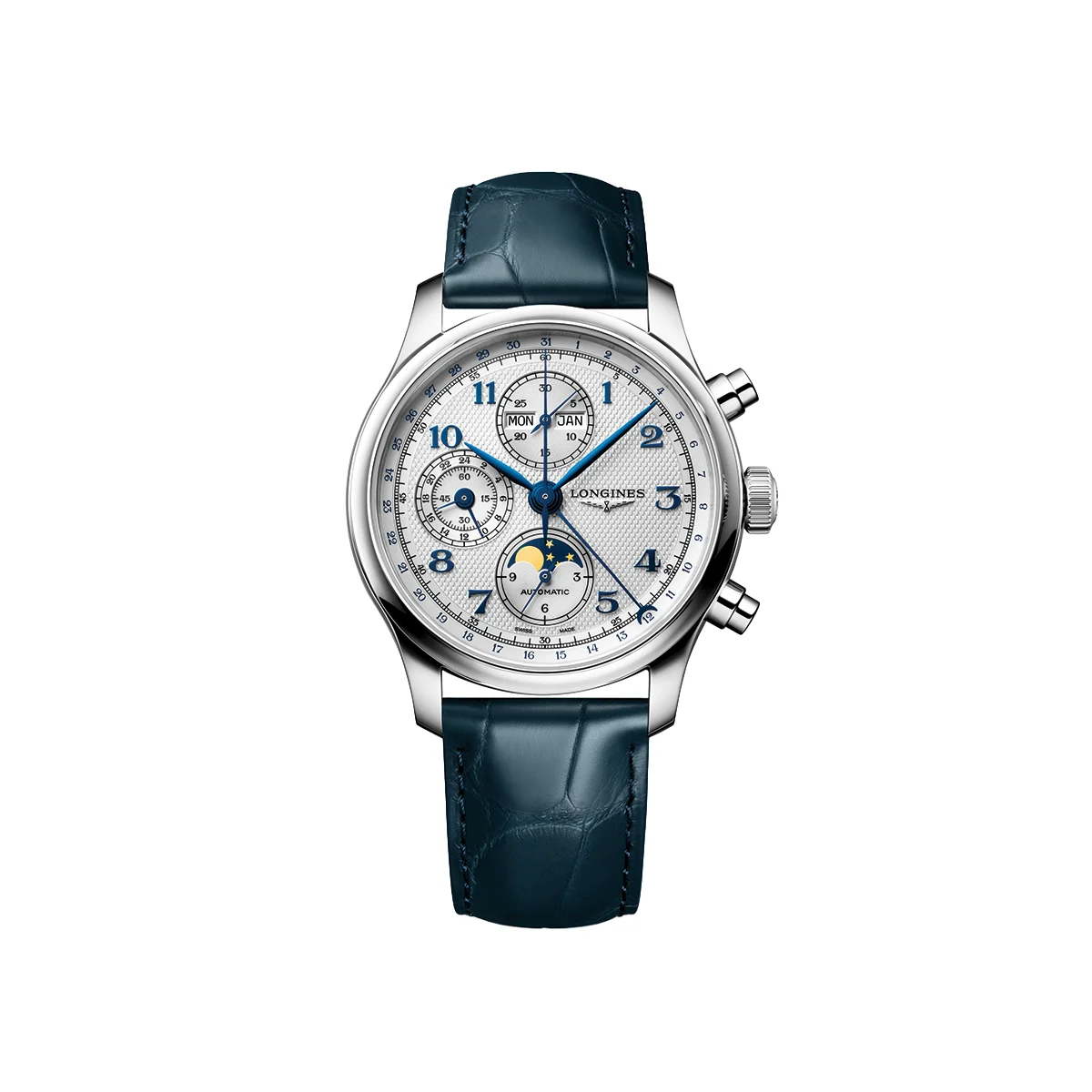 Longines Master Chrono Moonphase 41mm - Silver on Leather Strap L29624732 41 mm kol saati