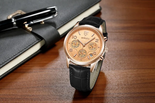 Enkatawatches Aurora Rg Black Leather kol saati