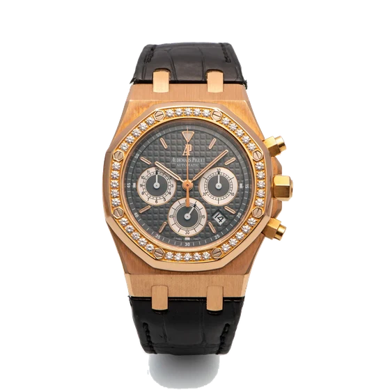 Audemars Piguet AUDEMARS PIGUET, REF. 26557, ROYAL OAK, GREY DIAL, DIAMOND BEZEL, PINK GOL