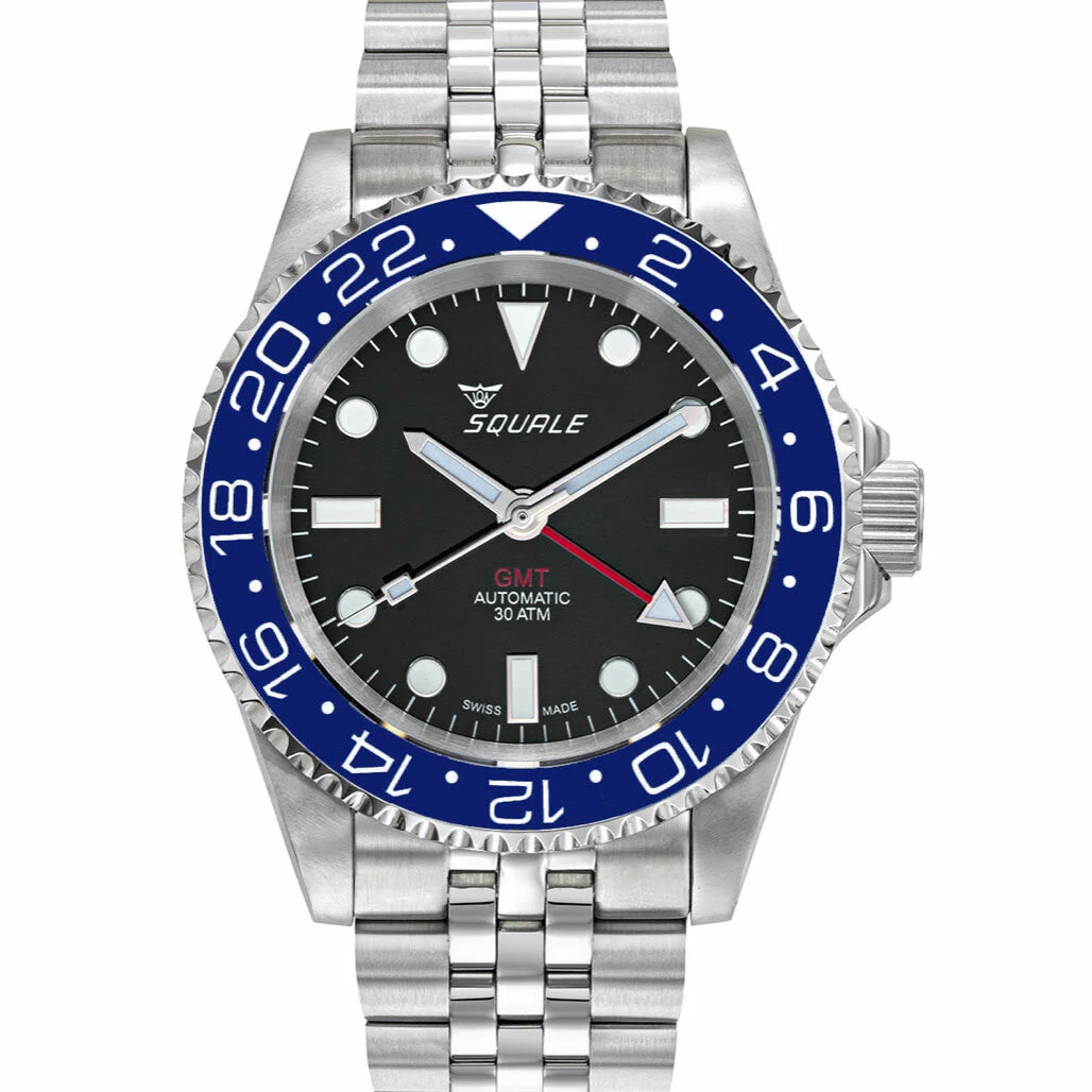 Squale Scratch and Dent - 300 meter Swiss Automatic GMT watch with Luminous Ceramic Bezel, AR Sapphire Crystal #1545GM-CER-BLU SND975 40 mm kol saati
