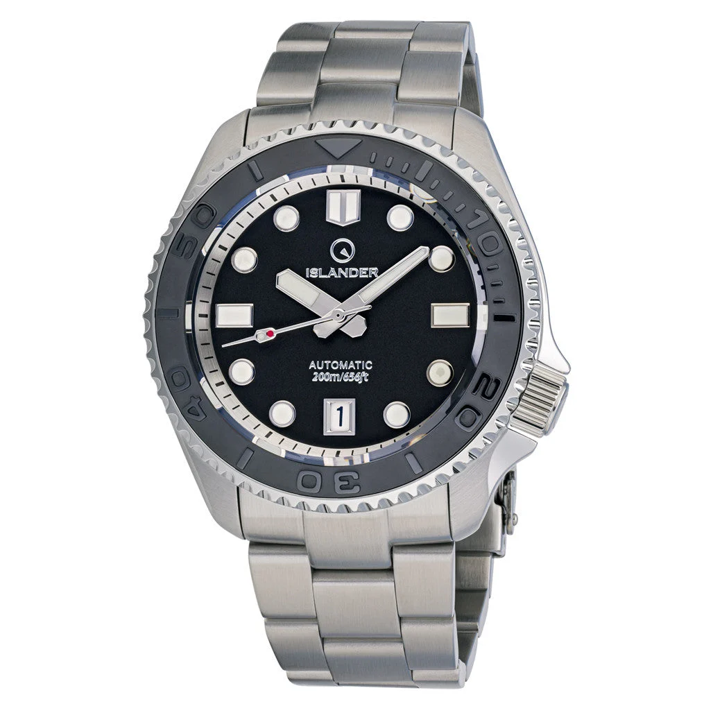 Islander Automatic Dive Watch with Black Dial and Embossed Ceramic Bezel #ISL-04 46 mm kol saati