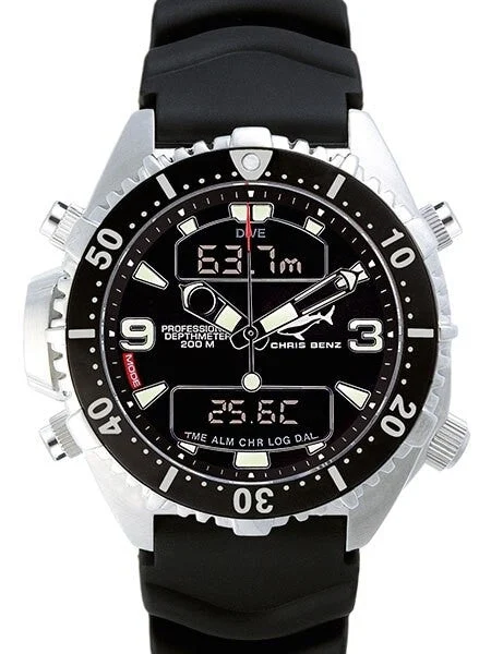 Chris Benz Professional Depthmeter Dive Watch with Chronograph and Alarm #CB-D200-S-KBS kol saati
