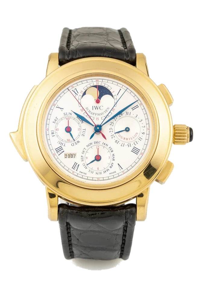 IWC IWC, REF. 1868, DESTRIERO SCAFUSIA, TOURBILLON MINUTE REPEATING PERPETUAL CALENDAR SPLIT-SECOND CHRONOGRAPH, YELLOW GOLD kol saati