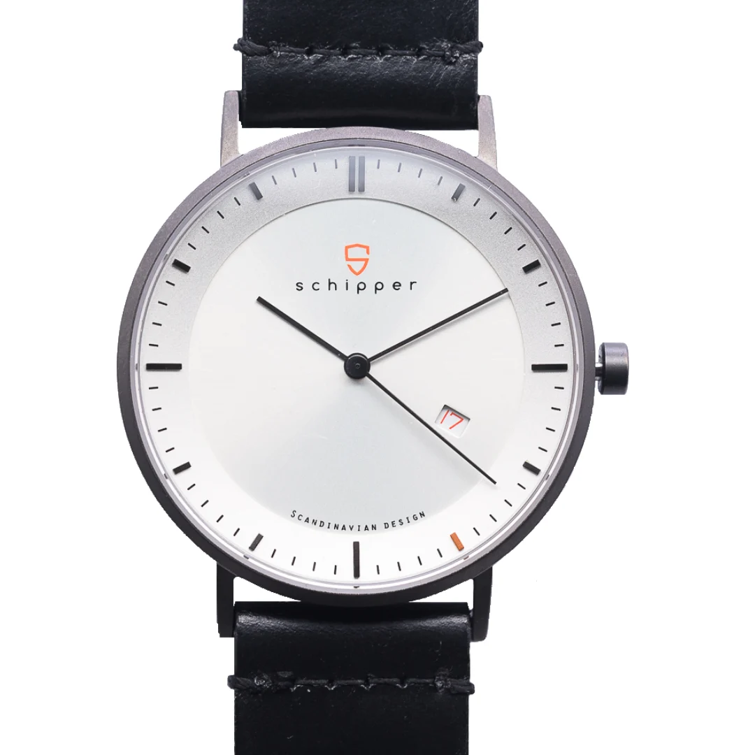 Schipperwatch Schipper NEW AESTHETIC 40 | Sunburst White | Svart Läder 40 mm kol saati