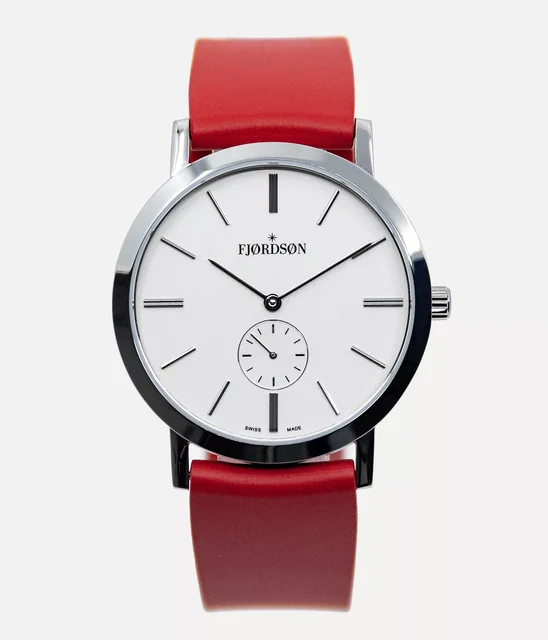 Fjordson #SLIM | White Dial With Red Rubber Strap - Watch #SLIM | White Dial With Red Rubb