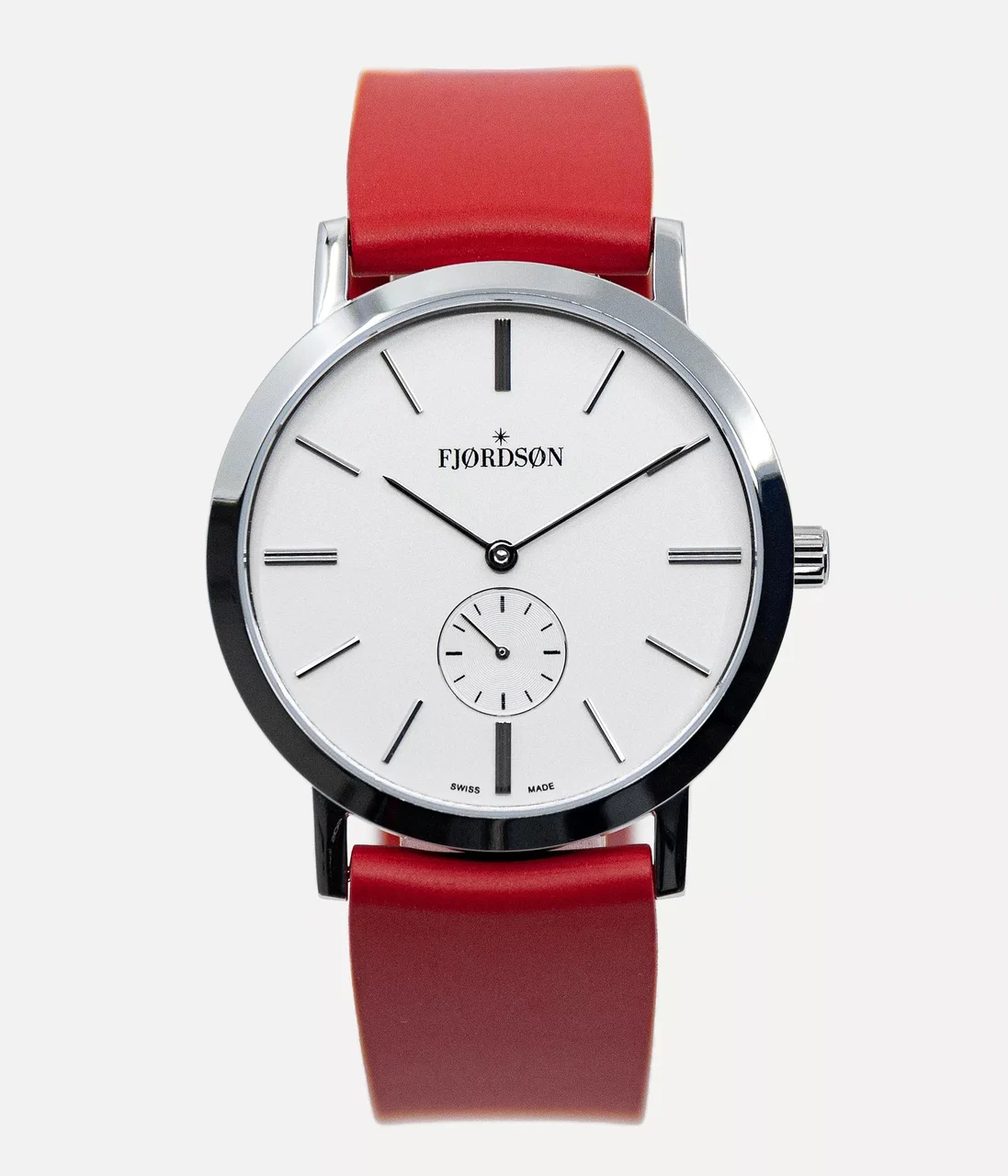 Fjordson #SLIM | White Dial With Red Rubber Strap - Watch #SLIM | White Dial With Red Rubber Strap - Unisex Watch 37 mm kol saati
