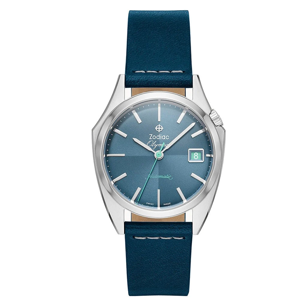 Zodiac Olympos Automatic Blue Leather Watch #ZO9711 37.5 mm kol saati