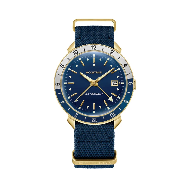 Accutron Astronaut Gold-Tone 41mm - Blue on Fabric Strap 27B202 kol saati