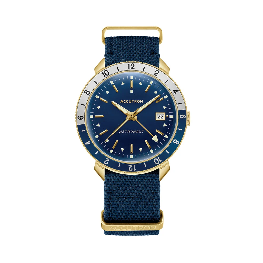 Accutron Astronaut Gold-Tone 41mm - Blue on Fabric Strap 27B202 41 mm kol saati