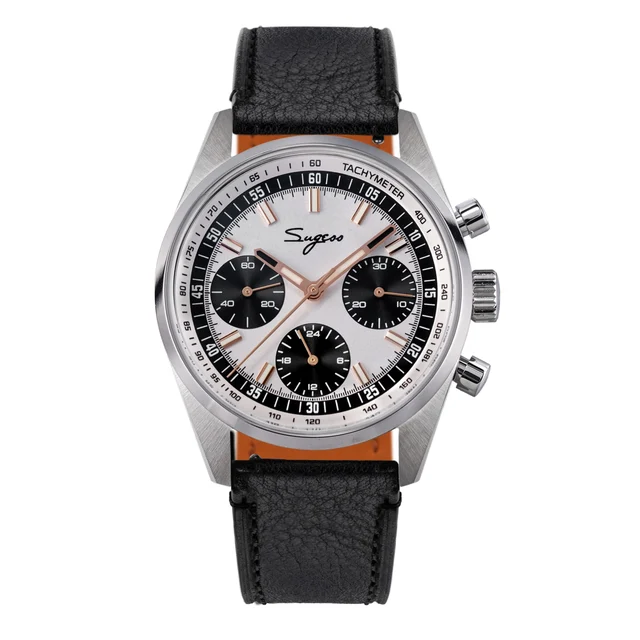 Sugess Chronograph Stainless Steel Black Dial Rose Gold Hand B S465 Chronograph Stainless