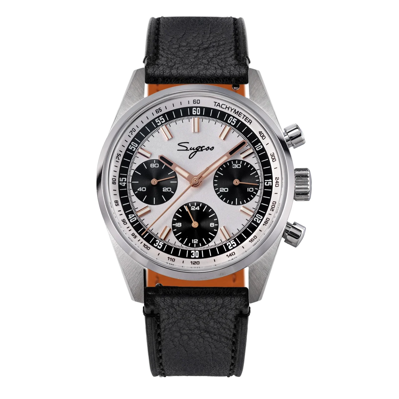 Sugess Chronograph Stainless Steel Black Dial Rose Gold Hand B S465 Chronograph Stainless Steel Black Dial Rose Gold Hand B 38 mm kol saati