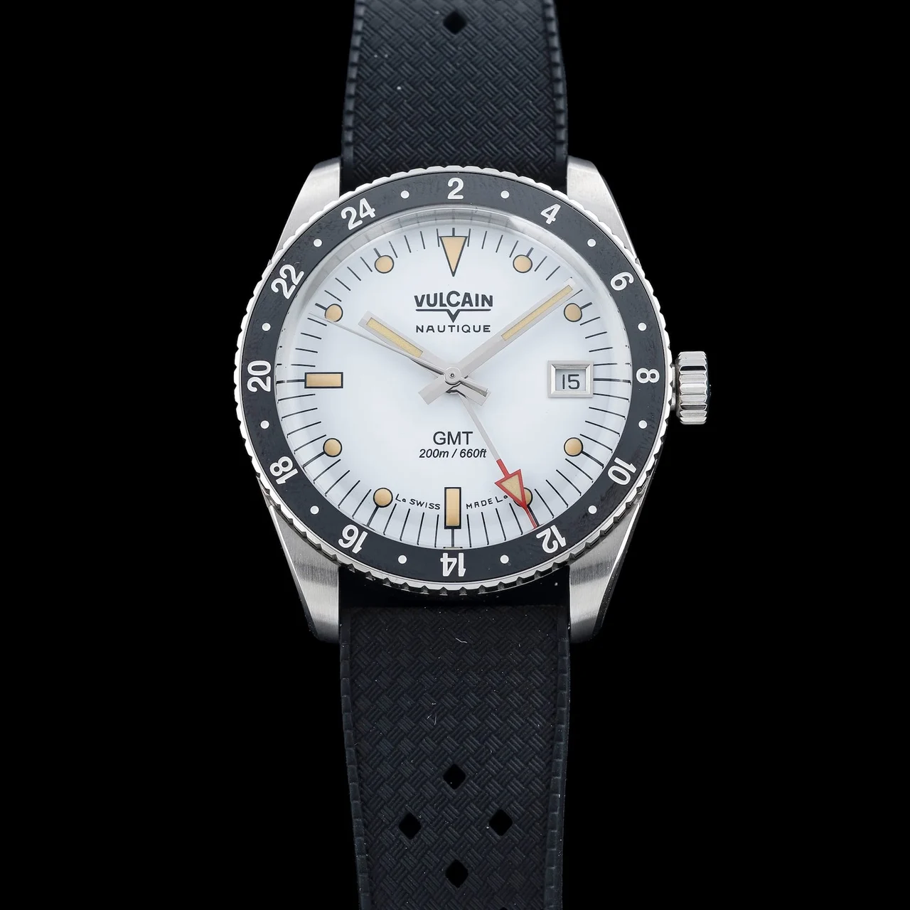 Vulcain Skindiver GMT White Luminova Beige 210009N39093 38 mm kol saati