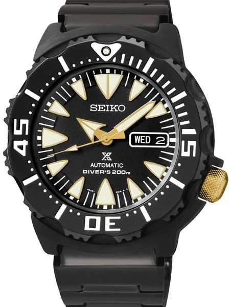 Seiko Prospex Black ion Monster with 4R36, 24-Jewel Automatic Movement #SRP583 kol saati