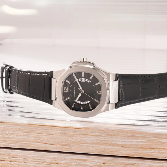 Elegance Supreme Stainless Steel Silver with Black Leather Strap CF.1014.LB.2 kol saati