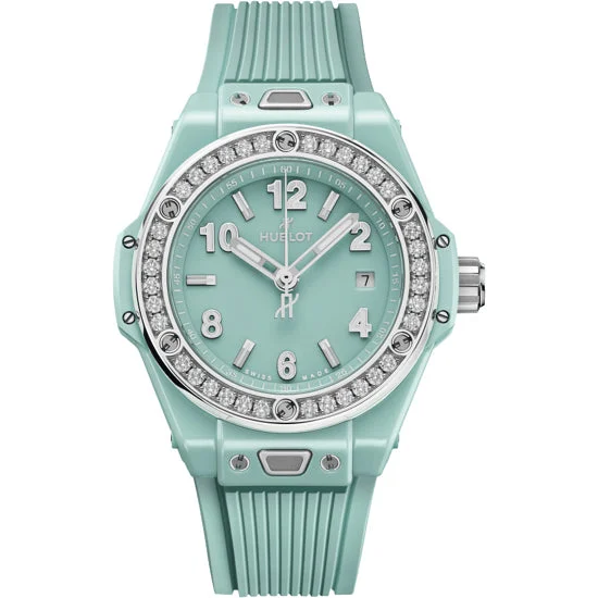 Hublot Big Bang One Click Mint Green Ceramic Diamonds 33mm 485.GS.5271.RX.1204 kol saati
