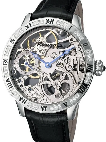 Rougois Limited Edition skeleton watch Steel with Crystals on the bezel #2270M-S-1S 43 mm kol saati