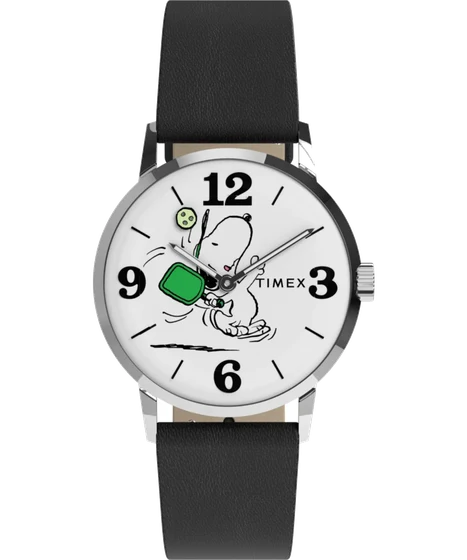 Timex Peanuts® x Marlin® Pickleball 38mm Leather Strap Watch TW2Y50400 kol saati