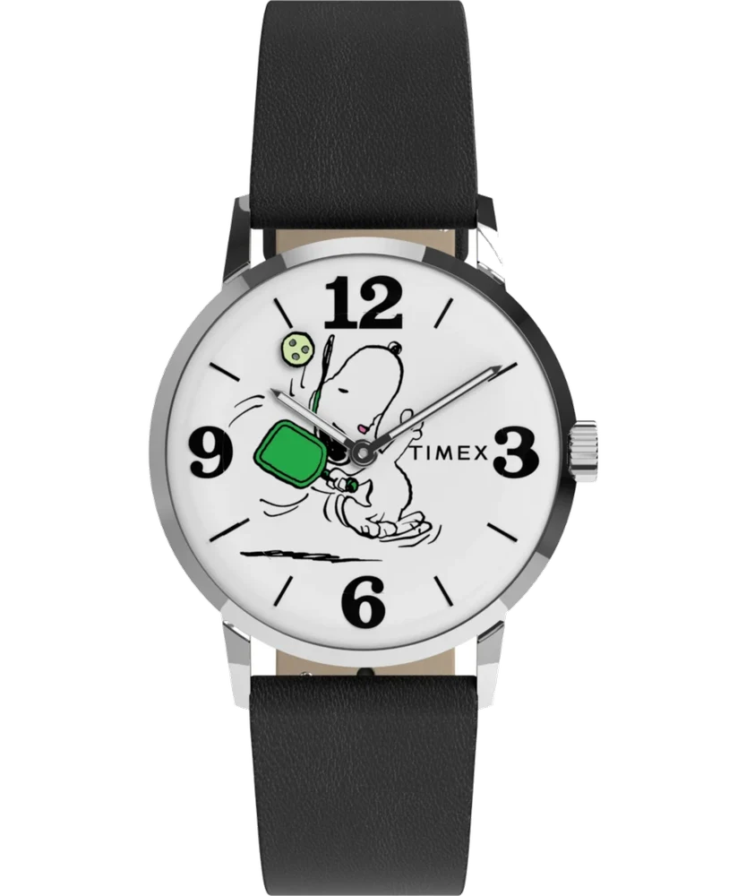 Timex Peanuts® x Marlin® Pickleball 38mm Leather Strap Watch TW2Y50400 38 mm kol saati