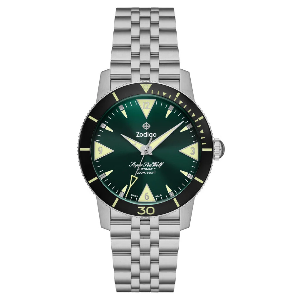 Zodiac Super Sea Wolf 53 Skin Diver Watch with Green Dial #ZO9218 kol saati
