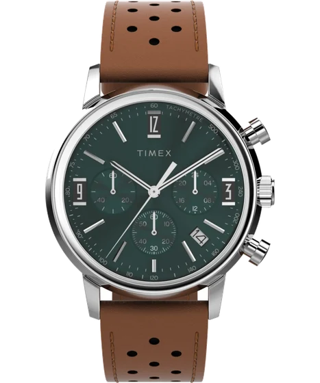 Timex Marlin® Chronograph Tachymeter 40mm Leather Strap Watch TW2W10100 kol saati