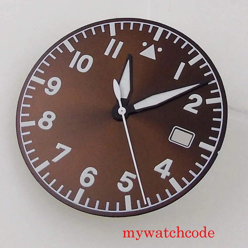 Tandorio Sunburst Watch Dial Green Luminous For NH35A Movement Green Luminous Marks With Date Window Accessories 14:193#Dial and Hand 33.6 mm kol saati