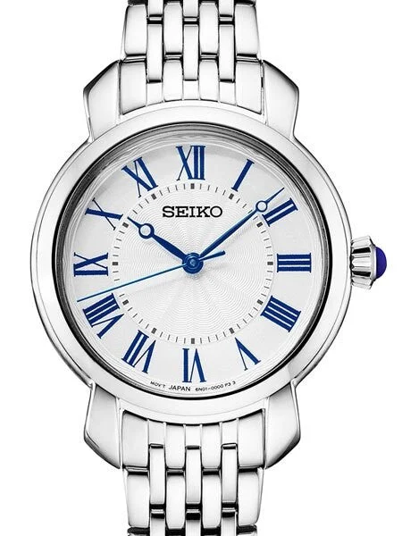 Seiko Quartz Dress Watch with White Dial, Blue hands and Numerals #SUR629 28 mm kol saati