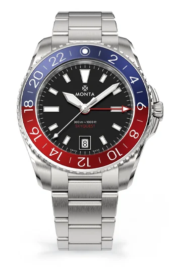 Monta Watch Monta Skyquest, Black Dial, Blue/Red Aluminum Bezel 167BK24ALBR kol saati