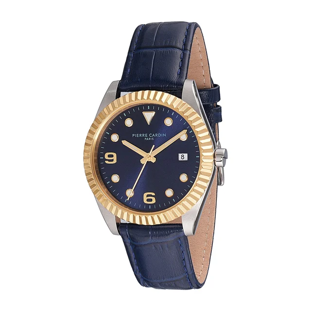 OPERA MENS Timbre Men’s Watch - Two-Tone Case with Gold Bezel, Blue Dial with Gold Markers