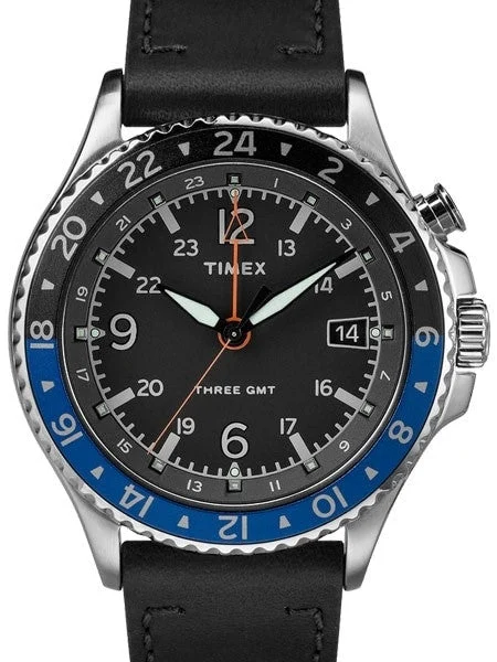 Timex Allied Three GMT Quartz Watch with Black Dial and INDIGLO Night-Light #TW2R43600VQ k