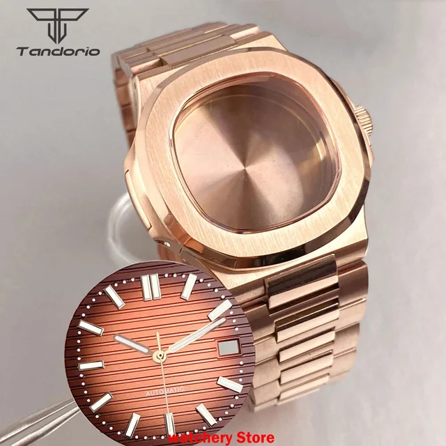 Tandorio Rose Gold Watch Case Bracelet Fit NH35 NH36 Automatic Movement Watch Parts For Na