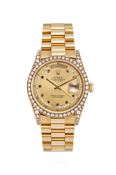 Rolex ROLEX REF 18388, DAY DATE 18K YELLOW GOLD, DIAMOND AND CORAL kol saati