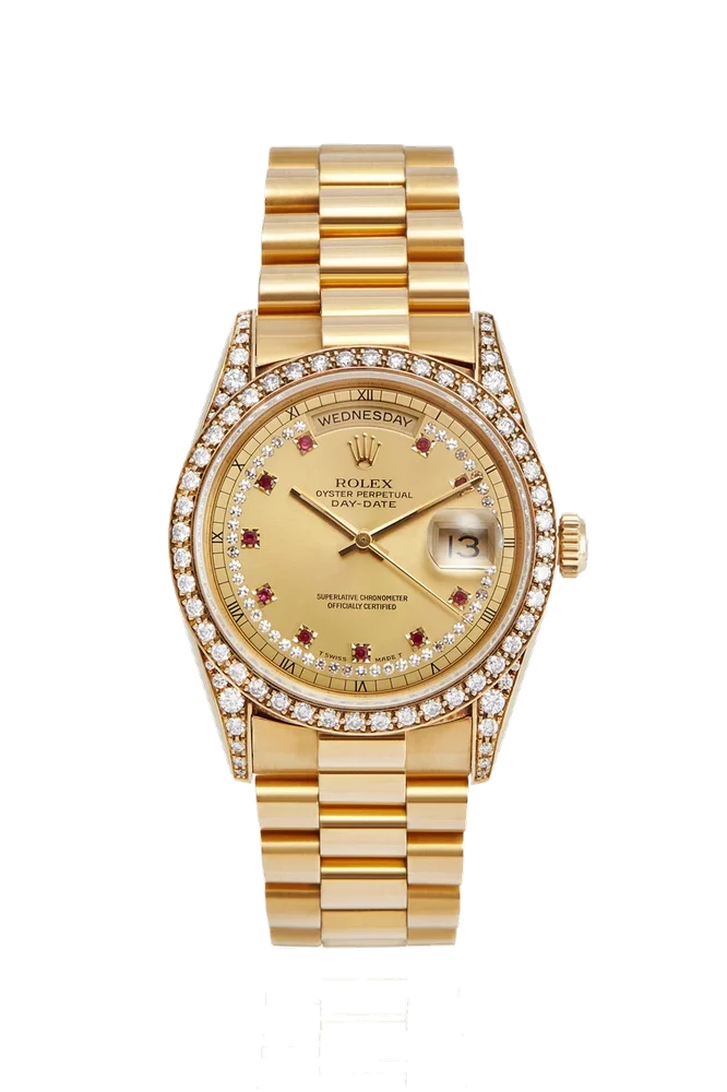 Rolex ROLEX REF 18388, DAY DATE 18K YELLOW GOLD, DIAMOND AND CORAL kol saati