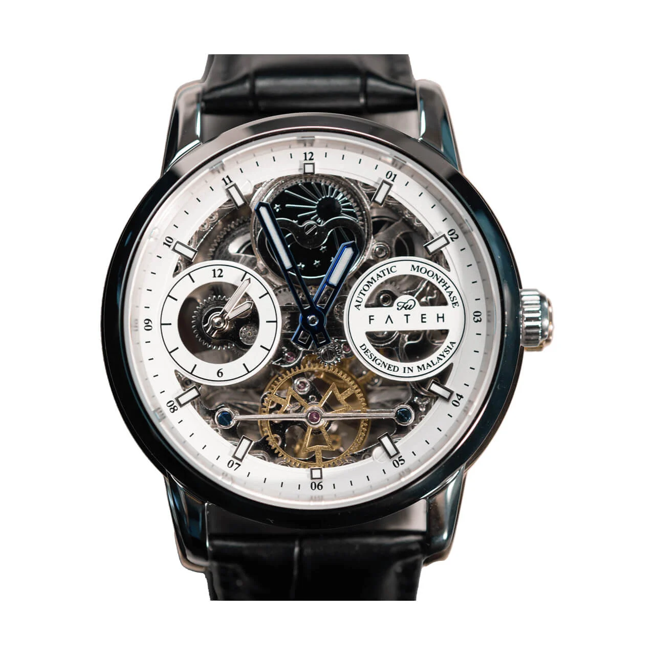 Fatehwatches Automatic Moonphase Skeleton Strata Silver White 42 mm kol saati