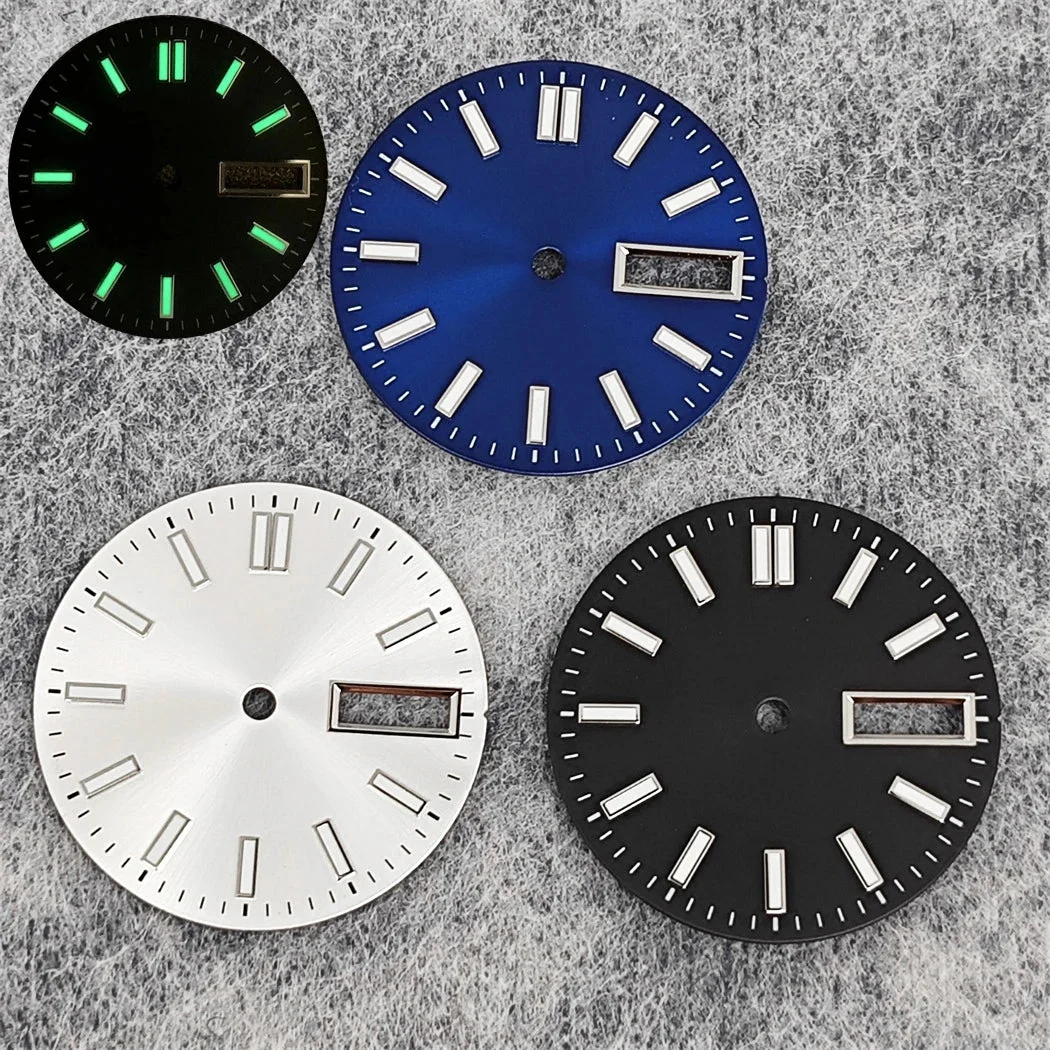 Tandorio Double Calendar Watch Dial Sunburst Watch Faces Green Luminous Watch Modification Accessories for NH36/4R/7S Movement 14:200005100#Black 28.5 mm kol saati