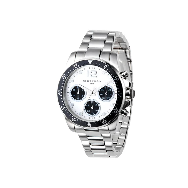 NATION Swank Multifunction watch with Panda Dial and Black Bezel with a Metal Links Strap