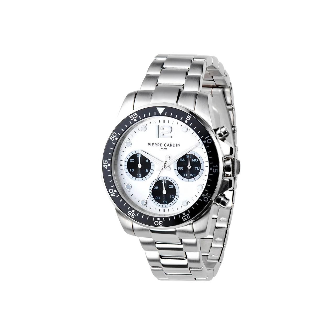 NATION Swank Multifunction watch with Panda Dial and Black Bezel with a Metal Links Strap CNI.0013 40 mm kol saati