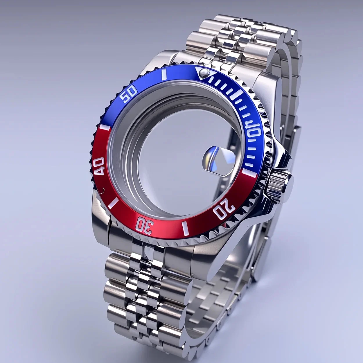 Tandorio Watches GMT Watch Case 40mm NH34 Nh35 Sliver Watch Case with Sapphire Crystal 120 Click Compatible with NH34/NH35/NH36 Movements Water-Resistant 28.5mm Dial 14:201671815#GMT Ceramic Bezel 1;200000046:201720836#Cyclops-Glass back 40 mm kol saati